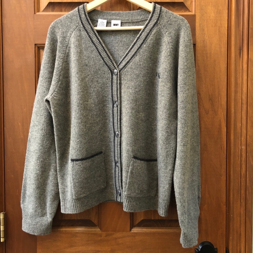 DKNY Classic Gray Virgin Wool Cardigan